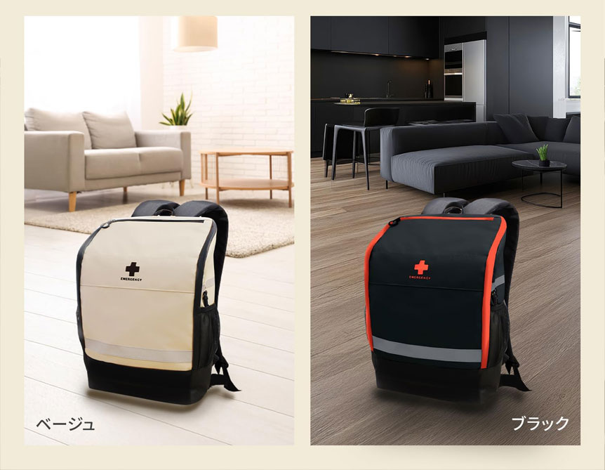 棚に整理された在宅避難用防災グッズ